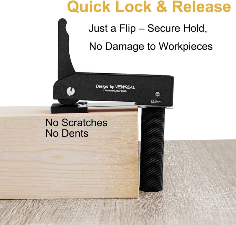 ViewReal Bench Dog Clamp Set for 3/4" Dog Holes, 6-Piece Quick-Lock Hold-Down Tools with Long Handle & Non-Marring Pads – Woodworking Clamps for MFT Table or Workbench - Image 5